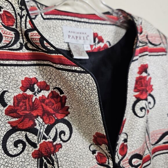 Vintage 90s Adrianna Papell Silk Jacket Plus Size 14 Floral Lined Formal Blazer - Picture 7 of 13